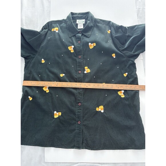 Quacker Factory Candy Corn Shirt 1X Green Corduroy Rhinestones Halloween Vtg ** - Picture 13 of 16